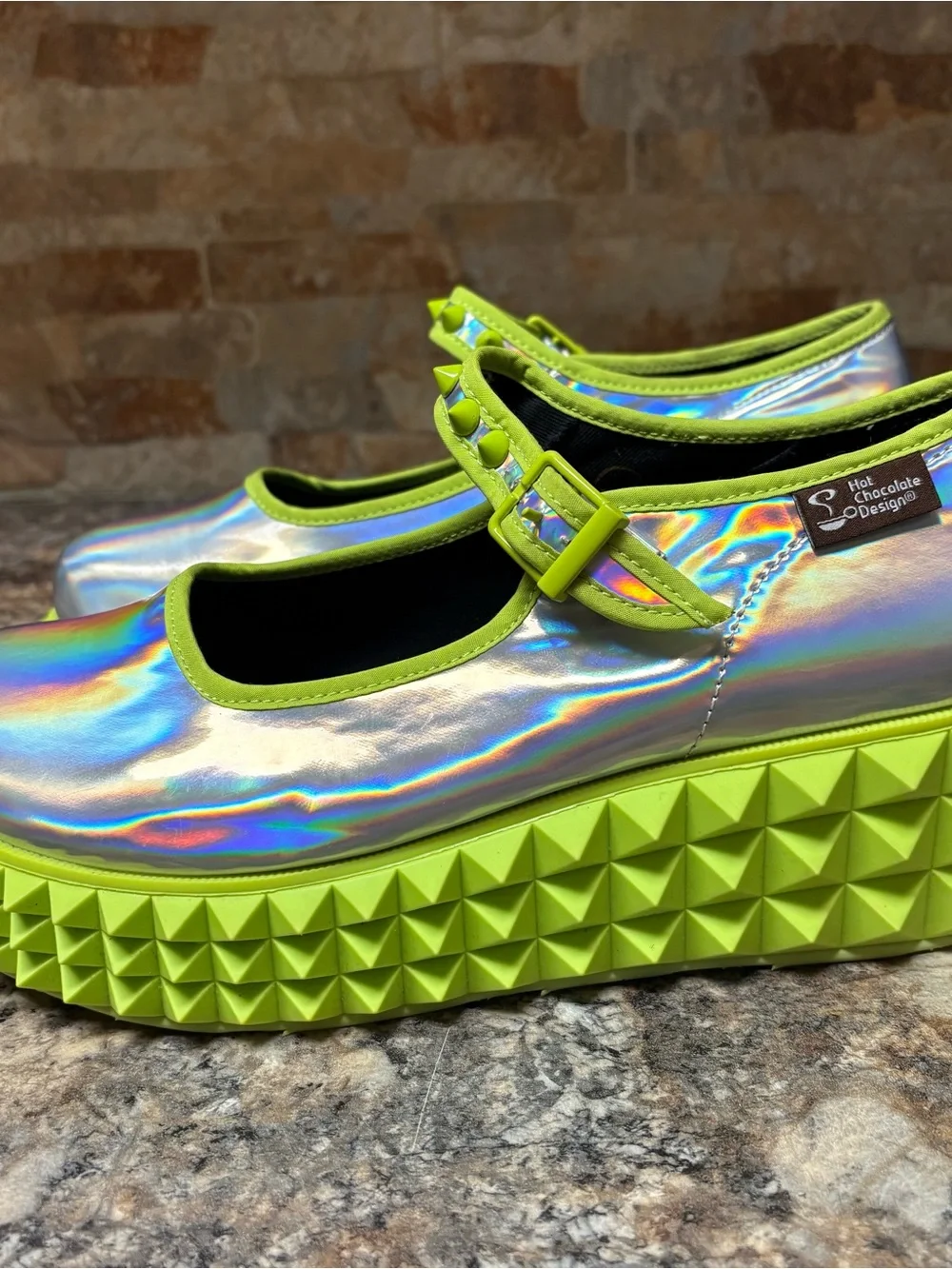 Chocolaticas Rave Mary Jane Platform Neon Shoes Reflective Size 8